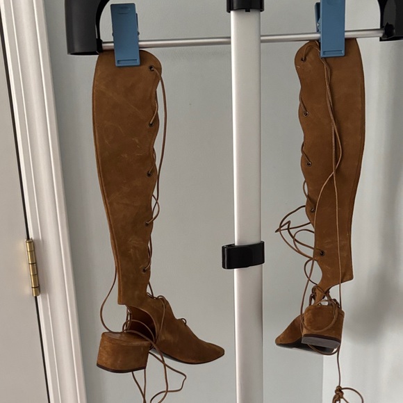 Yves Saint Laurent Tan Lace-Up Over the Knee Boots - Picture 7 of 14